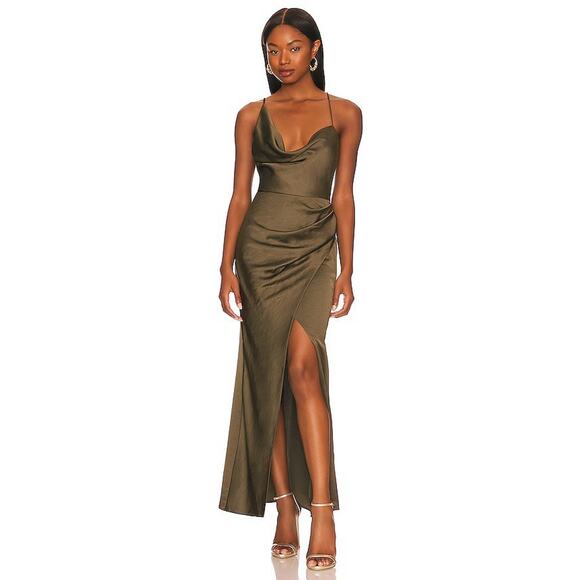 Significant Other Aria Dress Gown Green Asymmetrical US12 AU16 Cowl Neck‎ Satin - Picture 1 of 9